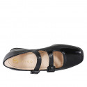 Mary Jane para mujer con punta cuadrada y cinturones en charol negro tacon 3 - Tallas disponibles:  32, 33, 35, 42, 43, 44, 45