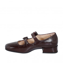 Mary Jane pour femmes avec bout carré et courroies en cuir verni bordeaux talon 3 - Pointures disponibles:  33, 35, 42, 43, 44, 45 2