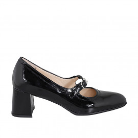 Woman's Mary Jane with rounded tip in black patent leather heel 6 - Available sizes:  32, 33, 34, 35, 42, 43, 44, 45