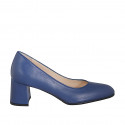 Woman's pump with rounded tip in blue leather heel 6 - Available sizes:  32, 33, 34, 35, 42, 43, 44, 45