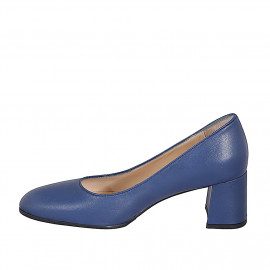 Decolté da donna a punta tonda in pelle blu tacco 6 - Misure disponibili: 32, 33, 34, 35, 42, 43, 44, 45 2