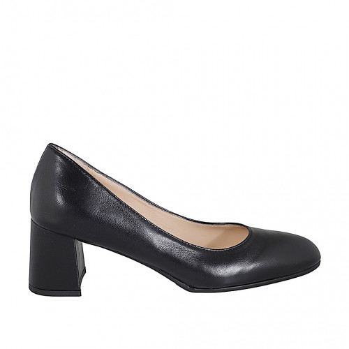 Escarpin pour femmes à bout arrondi en cuir noir talon 6 - Pointures disponibles:  33, 34, 35, 42, 43, 44