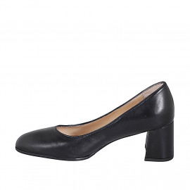 Escarpin pour femmes à bout arrondi en cuir noir talon 6 - Pointures disponibles:  33, 34, 35, 42, 43, 44 2
