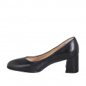 Escarpin pour femmes à bout arrondi en cuir noir talon 6 - Pointures disponibles:  33, 34, 35, 42, 43, 44