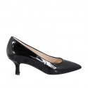 Woman's pointy pump in black patent leather with heel 6 - Available sizes:  32, 33, 34, 35, 42, 43, 44, 45
