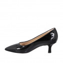 Woman's pointy pump in black patent leather with heel 6 - Available sizes:  32, 33, 34, 35, 42, 43, 44, 45
