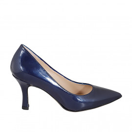 Escarpin à bout pointu pour femmes en cuir verni lamé bleu talon 8 - Pointures disponibles:  32, 33, 34, 35, 42, 43, 44, 45