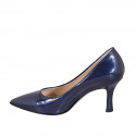 Escarpin à bout pointu pour femmes en cuir verni lamé bleu talon 8 - Pointures disponibles:  32, 33, 34, 35, 42, 43, 44, 45