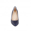 Woman's pointy pump in laminated blue patent leather with heel 8 - Available sizes:  32, 33, 34, 35, 42, 43, 44, 45