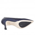 Zapato de salon a punta para mujer en charol laminado azul tacon 8 - Tallas disponibles:  32, 33, 34, 35, 42, 43, 44, 45