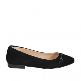 Woman's pointy-toe ballerina with metallic accessory in black suede heel 2 - Available sizes:  32, 33, 34, 35, 42, 43, 44