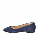 Ballerine pour femmes à bout pointu avec metallique accessoire en daim bleu talon 2 - Pointures disponibles:  32, 33, 35, 42, 43, 44, 45, 46