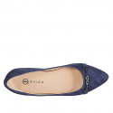 Ballerina da donna a punta con accessorio metallico in camoscio blu tacco 2 - Misure disponibili: 32, 33, 35, 42, 43, 44, 45, 46