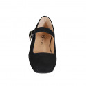 Woman's Mary Jane ballerina with strap and square toe in black suede heel 2 - Available sizes:  33, 34, 35, 42, 43, 44, 45