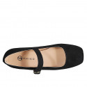 Woman's Mary Jane ballerina with strap and square toe in black suede heel 2 - Available sizes:  33, 34, 35, 42, 43, 44, 45