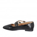 Ballerina Mary Jane a punta con tre cinturini in vernice nera tacco 2 - Misure disponibili: 33, 34, 35, 42, 43, 44, 45
