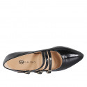 Ballerina Mary Jane a punta con tre cinturini in vernice nera tacco 2 - Misure disponibili: 33, 34, 35, 42, 43, 44, 45