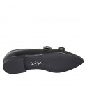 Woman's pointy mocassin with double buckles in black leather and spotted suede heel 2 - Available sizes:  33, 34, 35, 42, 45