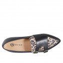Mocassins à bout pointu por femmes avec duouble bucles en cuir noir et daim tacheté talon 2 - Pointures disponibles:  33, 34, 35, 42, 45
