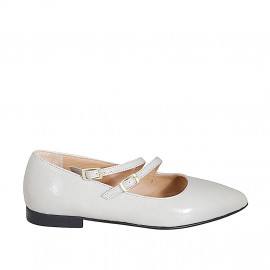Mary Jane pointy-toe ballerina with double straps in light grey patent leather heel 2 - Available sizes:  33, 35, 42, 43, 44, 46