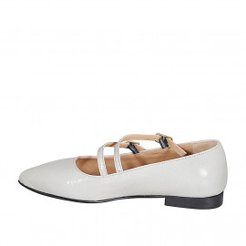 Mary Jane pointy-toe ballerina with double straps in light grey patent leather heel 2 - Available sizes:  33, 35, 42, 43, 44, 46 2