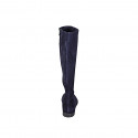 Woman's boot with a clean look, zipper and a small elastic in blue suede heel 2 - Available sizes:  33, 34, 35, 42, 43, 44, 45, 46