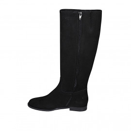 Stivale da donna liscio con cerniera e piccolo elastico in camoscio nero tacco 2 - Misure disponibili: 33, 34, 35, 42, 43, 44, 45, 46 2