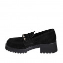 Mocassin sportif pour femmes avec chaine en or en daim noir talon 5 - Pointures disponibles:  32, 33, 34, 35, 42, 43, 44, 45, 46