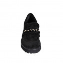 Woman's casual mocassin with gold chain in black suede heel 5 - Available sizes:  32, 33, 34, 35, 42, 43, 44, 45, 46
