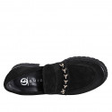 Woman's casual mocassin with gold chain in black suede heel 5 - Available sizes:  32, 33, 34, 35, 42, 43, 44, 45, 46