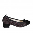 Ballerina da donna con fiocco e puntale in camoscio nero e tessuto bordeaux tacco 4 - Misure disponibili: 32, 33, 34, 35, 42, 43, 44, 45, 46