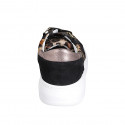 Sneaker à lacets pour femme en cuir de veau avec fourrure tacheté, tissu et daim noir talon compensée 4 - Pointures disponibles:  33, 34, 35, 42, 43, 44, 46