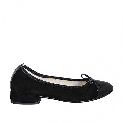 Ballerine à bout pointu avec noeud et bout droit pour femmes en daim et cuir verni noir talon 2 - Pointures disponibles:  32, 33, 34, 35, 42, 43, 45