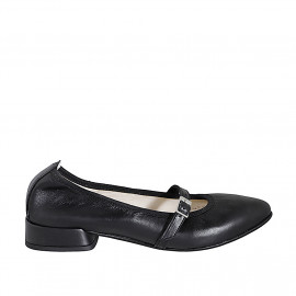 Ballerina Mary Jane a punta da donna in pelle nera tacco 2 - Misure disponibili: 32, 33, 35, 42, 43, 44, 45, 46