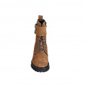 Woman's laced ankle-high boot with double buckles and inner zipper in brown suede heel 5 - Available sizes:  32, 33, 35, 42, 43, 44, 45, 46