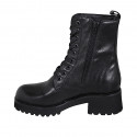 Stivaletto stringato anfibio da donna con cerniera interna in pelle nera tacco 5 - Misure disponibili: 32, 33, 35, 43, 44, 45, 46