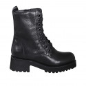 Woman's laced ankle-high boot with inner zipper in black leather heel 5 - Available sizes:  32, 33, 35, 43, 44, 45, 46