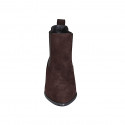 Woman's ankle-high boot with pointy toe with elastic bands in dark brown suede heel 5 - Available sizes:  32, 33, 34, 35, 42, 43, 44, 45, 46