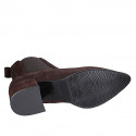 Woman's ankle-high boot with pointy toe with elastic bands in dark brown suede heel 5 - Available sizes:  32, 33, 34, 35, 42, 43, 44, 45, 46