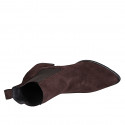 Botines para mujer con punta afilada y elasticos en en gamuza marron oscuro tacon 5 - Tallas disponibles:  32, 33, 34, 35, 42, 43, 44, 45, 46
