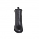 Woman's ankle boot in black leather with zippers, stud and round tip heel 5 - Available sizes:  32, 33, 34, 35, 42, 43, 44, 45