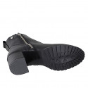Woman's ankle boot in black leather with zippers, stud and round tip heel 5 - Available sizes:  32, 33, 34, 35, 42, 43, 44, 45