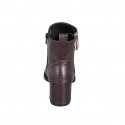Woman's ankle bootin dark brown leather with zippers, stud and round tip heel 5 - Available sizes:  32, 33, 35, 42, 43, 44, 45