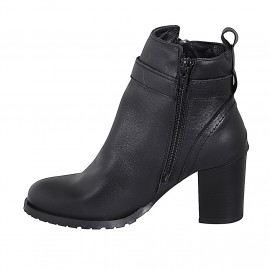 Bottines pour femmes en cuir noir avec fermetures éclair, boucle et bout rondu talon 7 - Pointures disponibles:  32, 33, 34, 35, 42, 43, 44, 45 2