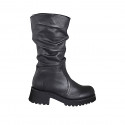 Woman's boot with inner zipper in black ruched leather heel 5 - Available sizes:  32, 33, 34, 35, 42, 43, 44