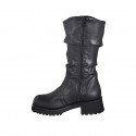 Botte pour femme avec fermeture èclair intèrieure en cuir noir froncè talon 5 - Pointures disponibles:  32, 33, 34, 35, 42, 43, 44
