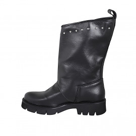 Bottes pour femmes avec doubles boucles et goujons en cuir noir et talon 3 - Pointures disponibles:  33, 34, 35, 42, 43, 44, 46 2