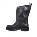 Woman's boot with double buckles and studs in black leather heel 3 - Available sizes:  33, 34, 35, 42, 43, 44, 46