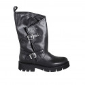 Bottes pour femmes avec doubles boucles et goujons en cuir noir et talon 3 - Pointures disponibles:  33, 34, 35, 42, 43, 44, 46
