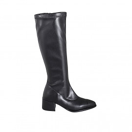 Bottes pour femmes en cuir élastique noir avec bout droit talon 4 - Pointures disponibles:  32, 33, 34, 35, 43, 44, 45